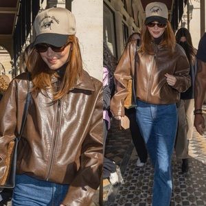 Beaumont Studios chocolate Brown faux leather jacket as seen on kendall jenner!